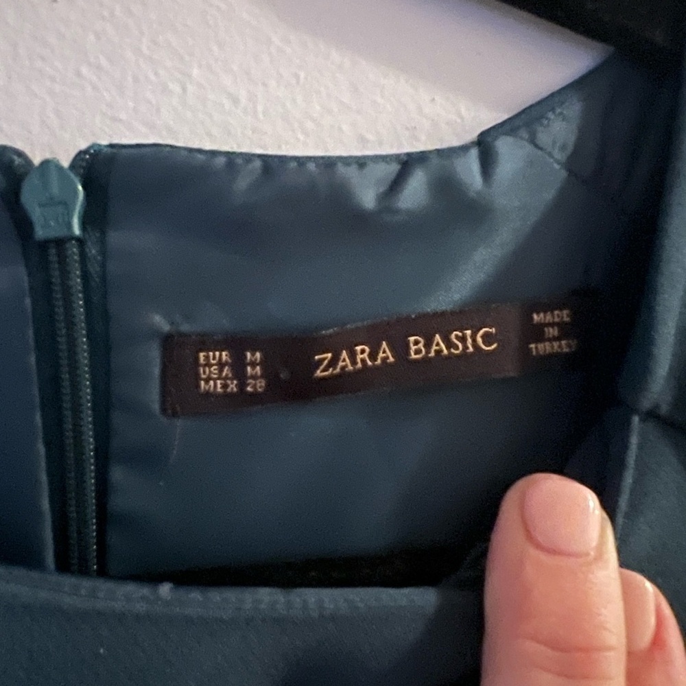 Zara Basics Teal Sheath Mini Dress Crew Neck - Picture 4 of 10